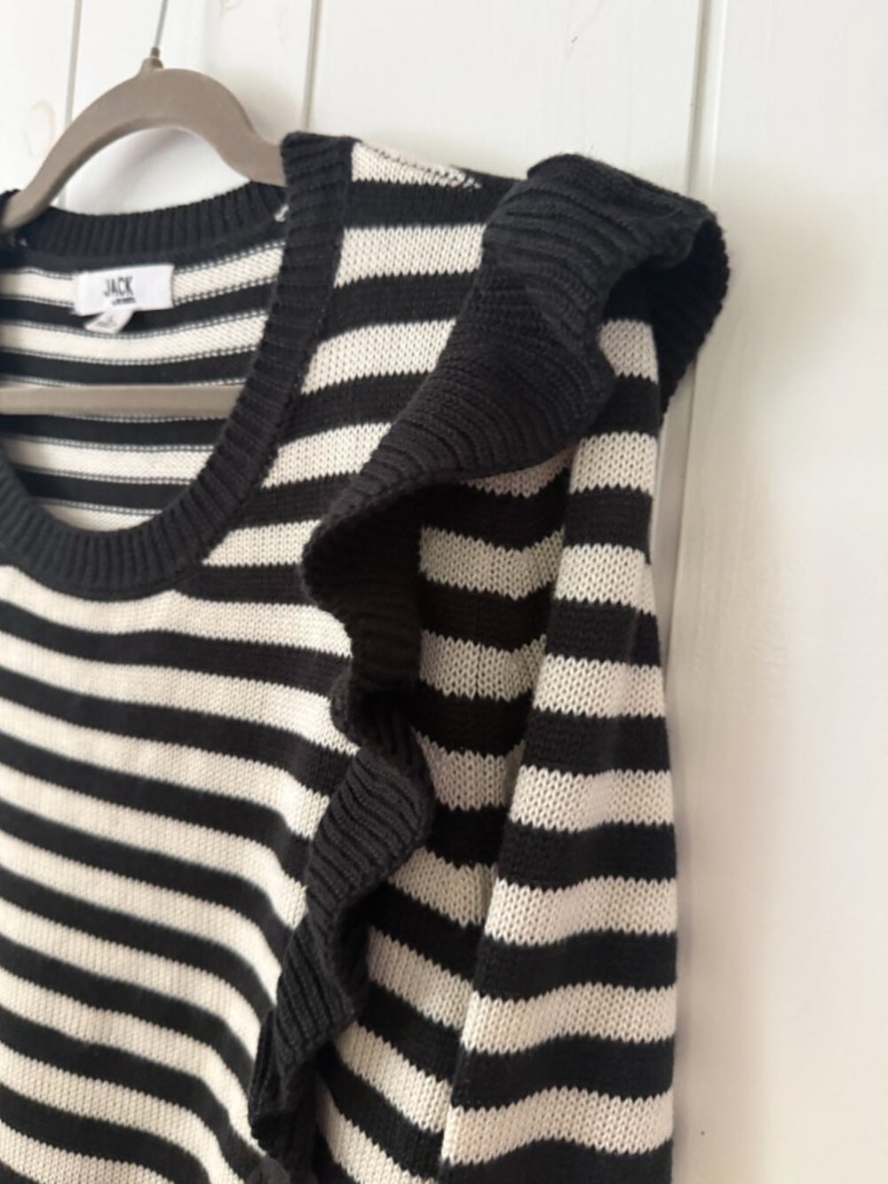Jack by BB Dakota Black and White Stripe Ruffle Sweater - Picture 5 of 5